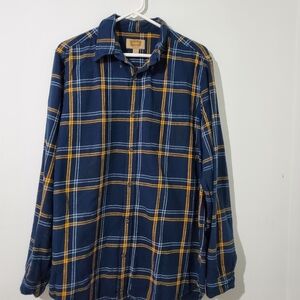 The Foundry Supply Co LT Super Soft Plaid Flannel Shirt Blue Yellow Cotton